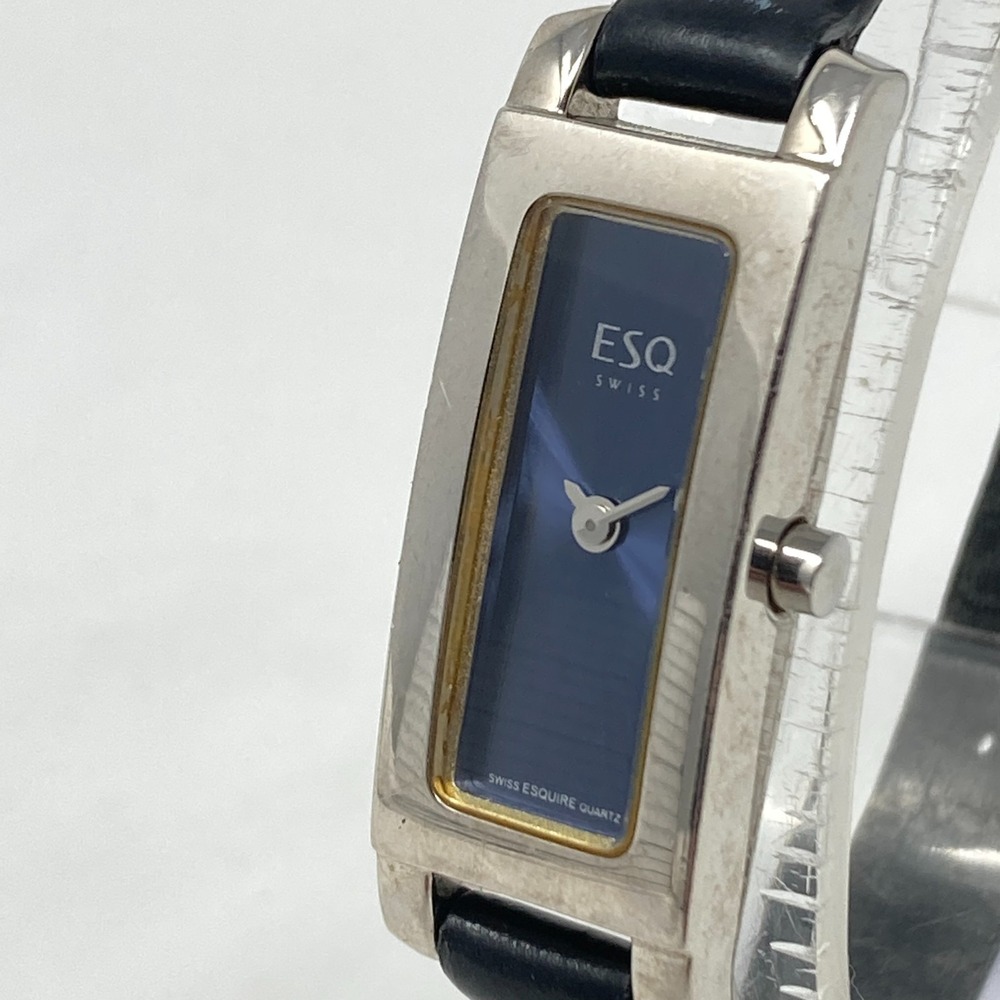 ESQ Swiss Tank Watch Women 13mm Silver Tone Blue Dial Esquire New Battery 7.5"